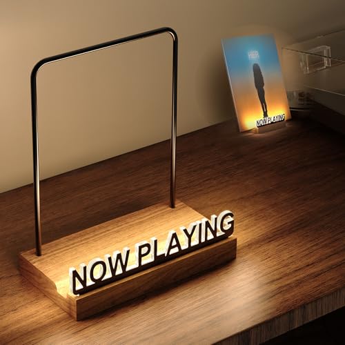 KORRTFID Now Playing Vinyl Record Stand Light Up Vinyl Record Display Stand Holder for Album Display Storage Warm White Light with Fingerprint-Proof Acrylic Letters (Black letters)