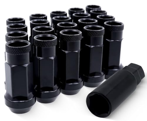 20 Black Long Open End Bulge Acorn Lug Nuts 14x1.5 for Jeep Grand Cherokee 11-on Lincoln Navigator 15-20