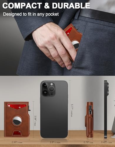Airtag Wallet for Men, Minimalist Slim Mens Wallet Smart Pop Up Credit Card Holder for 9-13 Cards, RFID Blocking Wallet with ID Window & Cash Slot, Compact Bifold Metal Aluminum Card Case