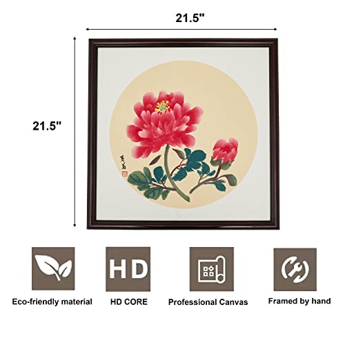 Coozment-Chinese Painting,Handmade Paintings,Paintings For Wall Decorations, Asian Decor,Japanese Wall Decoration,Including Hanging Nails,Living Room, Bedroom, Office Decor,Bring Good Luck,Good Gift,Rice Paper,Solid Wood Frame（21.5"X21.5"X0.8"） (Pink Color Chrysanthemum) #TOP5
