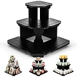 Cididu 3 Tier Corner Display Shelves, Black Wooden Retail Display Stand, Portable Display Rack for for Cupcake, Jewelry, Earring Card, Tabletop Organizer for Vendor Events Candle Display Craft Shows