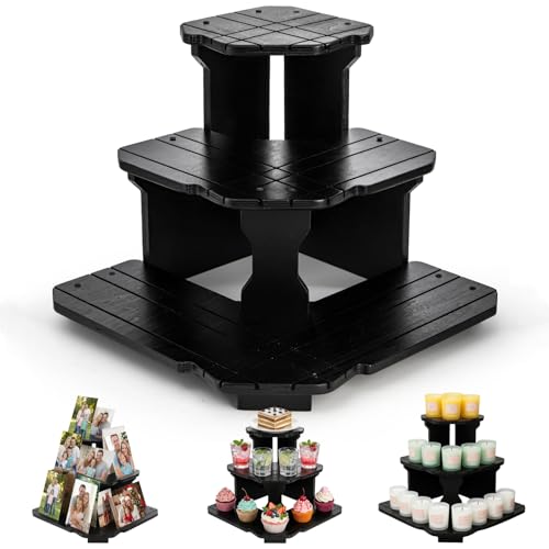 Cididu 3 Tier Corner Display Shelves, Black Wooden Retail Display Stand, Portable Display Rack for for Cupcake, Jewelry, Earring Card, Tabletop Organizer for Vendor Events Candle Display Craft Shows