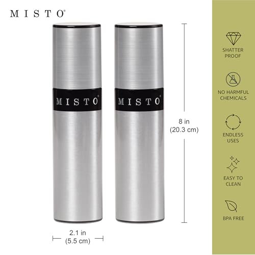 Image of Misto Gourmet Olive Oil Sprayer Set of 2 Aluminum Bottles - Refillable Pump Mister for Cooking, Salads, Grilling - 3.2 oz Each, No Propellants