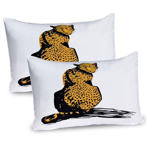Ambesonne Wildlife Pillow Sham Set of 2, Sketch Leopard Dangerous Carnivore Wildcat with Shadow, Quality Microfiber Bedding Item for All Seasons, 26