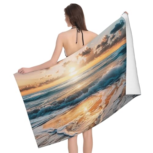 DCEHGEW Beach Sunset Sea Waves Printed Microfiber Bath Towels 52x32 Inch, Highly Absorbant Beach Towel Bath Sheets for Bathroom Travel Hotel Spa