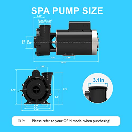 Image of Single Speed SPA Pump - 3HP SPA Hot Tub Pump, 56Y LX SPA Pump Motor 220V-240V, 2 inch Port - (Model: 56WUA300-I)