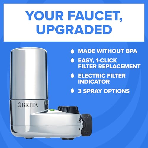 Brita Faucet Mount System, Water Faucet Filtration System with Filter Change Reminder, Reduces 99% of Lead, Made Without BPA, Fits Standard Faucets Only, Elite, Chrome, Includes 1 Replacement Filter