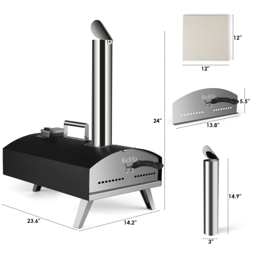 Richya Pizza Oven Ps-03 Outdoor Wood Pellet Pizza Oven With 12" Pizza Stone, Portable Stainless Steel Wood Fired Pizza Maker For Camping, Picnic, Party (Black) #TOP1