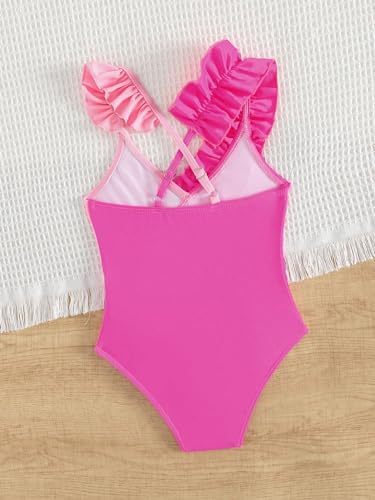OYOANGLE Girl's One Piece Swimwear Colorblock Ruffle Trim Sleeveless V Neck Swimsuit Crisscross Backless Beachwear2