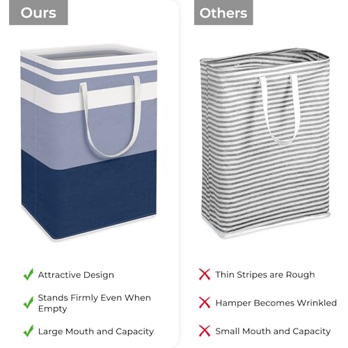 HomeHacks 2-Pack Large Laundry Basket, Waterproof, Freestanding Laundry Hamper, Collapsible Tall Clothes Hamper with Extended Handles for Clothes Toys in the Dorm and Family (Blue, 75L)