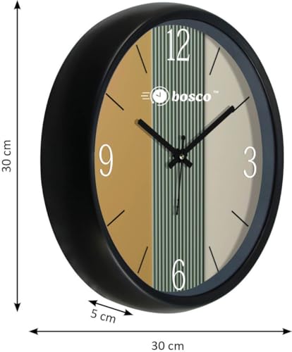 Image of Bosco Decorative Non Ticking Silent, Multicolour with Black Frame 30 CM, Modern Design Round Wall Clock for Home, Living Room, Bedroom, Office and Kitchen | BWC-1602