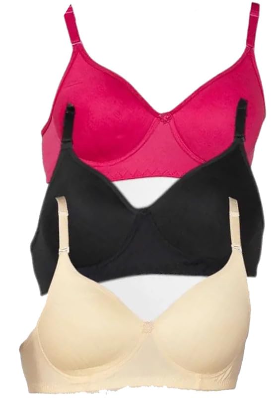 Image of Women's Cotton Blend Lightly Padded Full Coverage Wirefree T-Shirt Bra Combo Pack of 3
