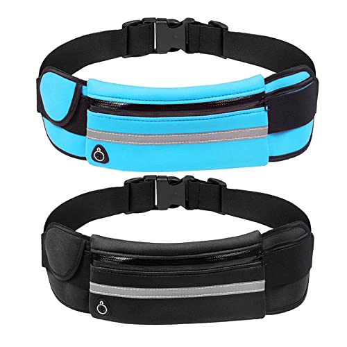 Sport Guerteltasche, 2 Stück Handy Lauftasche Gürteltasche Lauftasche mit Kopfhöreranlass Wasserkocherfach Laufgurt Wasserdicht Bauchtasche Damen Herren Running Belt für Joggen, Wandern, Fitnessstudio Cover