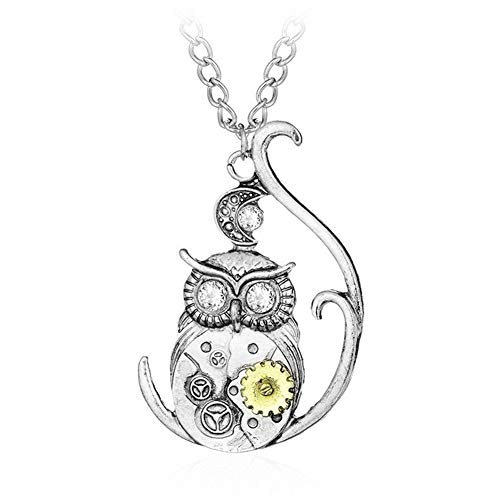 AILUOR Steampunk Gear Pendant Necklace, Punk Vintage Gothic Love Heart Owl Butterfly Bee Insect Chain Sweater Pendant Necklace Jewelry for Women (Owl)