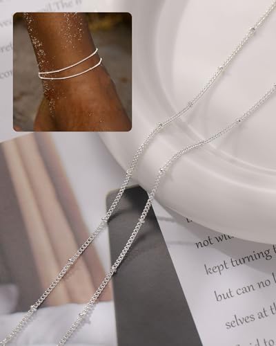 Image of FUNEIA Gold Silver Ankle Bracelets for Women Waterproof 14K Gold Plated Anklets for Women Non Tarnish Dainty Layered Beaded Heart Anklet Set Summer Beach Foot Chain Jewelry Gifts Trendy Stuff