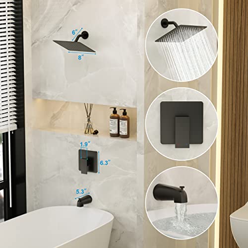 Holispa Black Tub Shower Faucet, Shower Faucet Set With 8-Inch Rainfall Shower Head And Tub Spout, Shower Tub Faucet Set Complete (Included Shower Valve), Tub Shower Trim Kit, Matte Black #TOP2