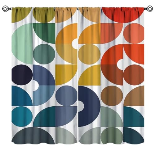 JanJCurt Mid Century Window Curtains, Colorful Rainbow Abstract Modern Geometric