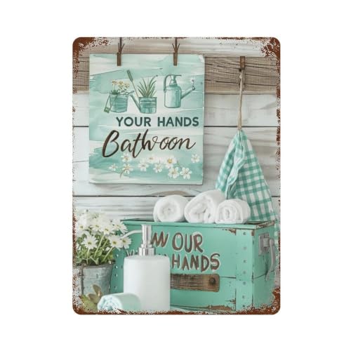 Plaque murale rétro en métal de qualité supérieure Wash Your Hands finition soignée 40x30cm