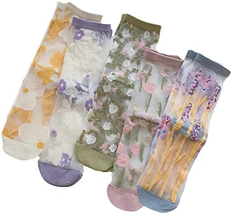 EYVXLX Womens Sheer Socks, lace socks women Summer Transparent Thin Mesh Lace Elastic Jacquard Crystal Glass sheer socks women