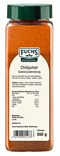 Fuchs Professional - Chilipulver Gewürzzubereitung | Für feurige Gerichte wie Chili con Carne | Mit praktischem Streuaufsatz | 550 g im großen Streuer