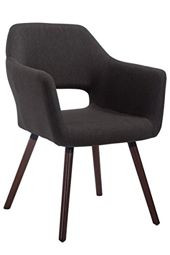 CLP Chaise De Salle A Manger Auckland Tissu I Chaise Design Scandinave Confortable avec Accoudoirs Pieds en Bois I Fauteuil De Salon, Couleur:Gris foncé, Couleur du Cadre:Noyer