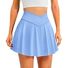 DLOODA Womens Tennis Skirt with Pockets Shorts Crossover High Waisted Athletic Skorts Skirts for Golf Running Workout (Sky Blue L)