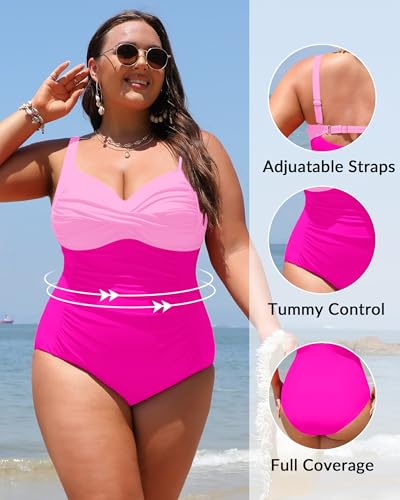 Image of Women Plus Size One Piece Swimsuits Tummy Control Twist Front Bathing Suit