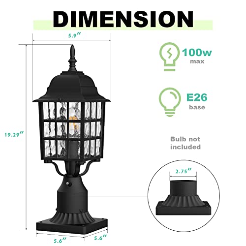 Aoceley 2-Pack Dusk To Dawn Outdoor Post Light, Exterior Lamp Post Light Fixture With Pier Mount Base, Exterior Pole Lantern Light, Black With Water Ripple Glass #TOP4