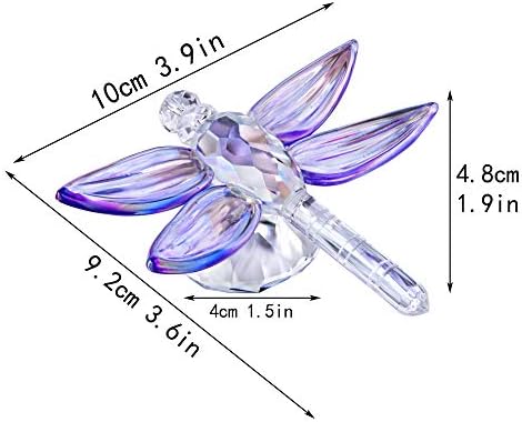 Handmade Crystal Dragonfly Collectible Figurine, Glass Animals Gift Collection Paperwight Purple
