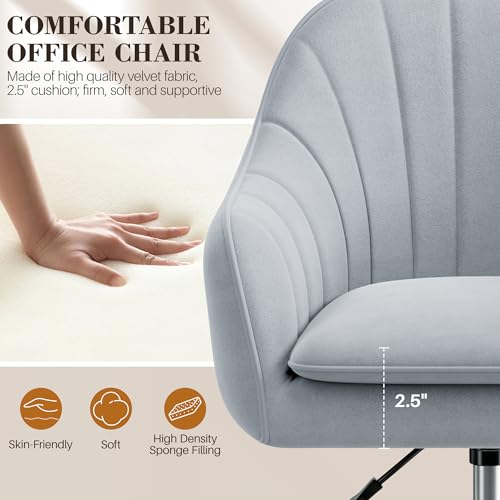 Image of Vanity Chair with Wheels, Comfy Home Office Desk Chairs Adjustable Modern Velvet Makeup Vanity Chairs for Bedroom Living Room-Gray