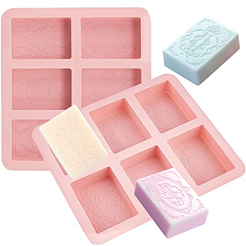 Ocmoiy 2 Pack Embossed Soap Molds Vintage Lace Patterned Rectangle Silicone Molds for Gift Soap Bar Making, 6 Different Patterns