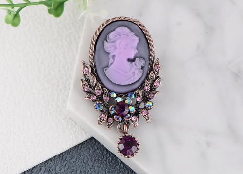 Image of Alilang Vintage Inspired Crystal Rhinestone Victorian Lady Cameo Brooch Pin Maiden Flower Pendant