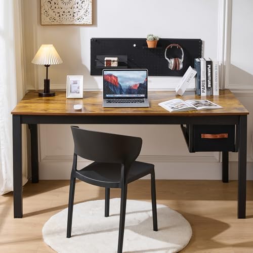 Computer Desk with Drawer, 63 Inch Large Home Office Work Desks, Modern Writing Study PC Desk Gaming Table for Bedroom Home, Stable Thick Metal Legs Frame Support (Rustic Brown) - Image 3