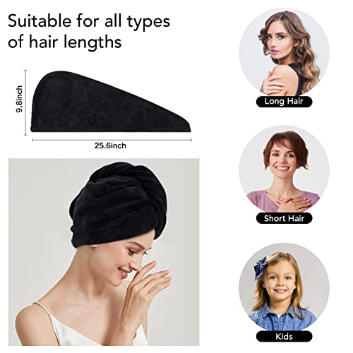 SINLAND Microfiber Hair Drying Cap Hair Towel Turban Twist for Long Hair Fast Drying Towels Head Turban Absorbent Soft Lightweight 3 Pack Black - Image 2