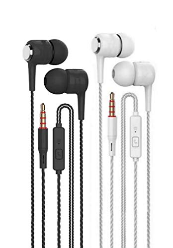 Meyaar SPN【2Pack】Made in India Earbuds Headphones with Microphone 2 Pack, Earbuds Wired Stereo Earphones in-Ear Headphones Bass Earbuds, for All Smartphones(Black & White)