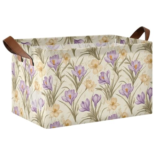 Panier de rangement avec poignées KLL lot de 2 bacs rétro crocus - 2