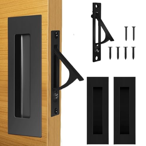 Kit de herrajes para puertas empotradas de acero inoxidable 304, tiradores empotrados y tirador lateral, color negro mate, para puertas de armario, puertas correderas y closets