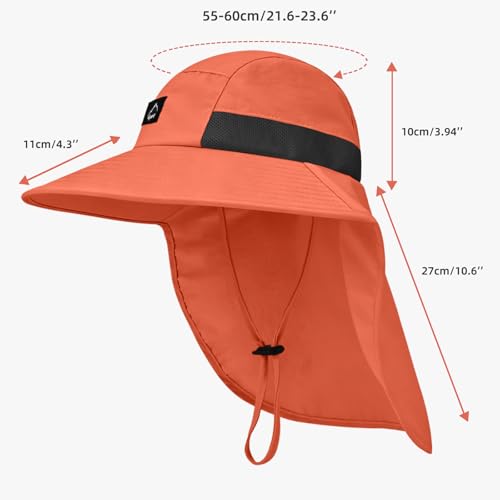 Image of Rosoz Outdoor Sun Hat for Men Women, UPF50+ Protection Safari Cap Wide Brim Mesh Fishing Hat with Neck Flap Beach Garden
