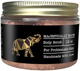 Sea Salt Body Scrub by Majestically Made - Exfoliating Dead Sea Salt and Himalayan Salt with Nourishing Oils to Promote Silky Smooth Clear Skin (12oz)