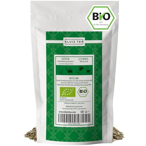 Bio Salbeitee lose - 100 Gramm I Premium Salbei getrocknet und geschnitten I Sage Tea lose by KLUIZ TEA
