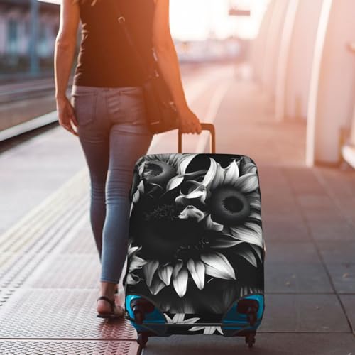 Housse de protection pour bagage M en polyester lavable blanc imprimé tournesols