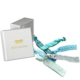  HAARallerliebst elastische Haargummis  haarschonende Armbänder  Breite Haarbänder (6 Stück)  Qualitätshaarschmuck - inkl. Schachtel zur Aufbewahrung (Weiss - türkis blau)