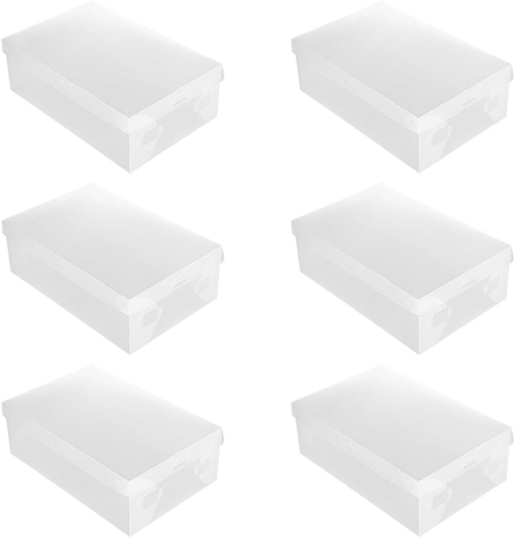 6pcs Plastic Dustproof Shoe Boxes Lids Stackable Storage Bins for Home Shoe Racks
