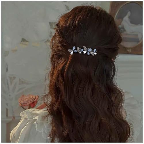 Pinza para el cabello estilo vintage con mariposa de cristal y pequeños rhinestones, mini clip decorativo para mujer