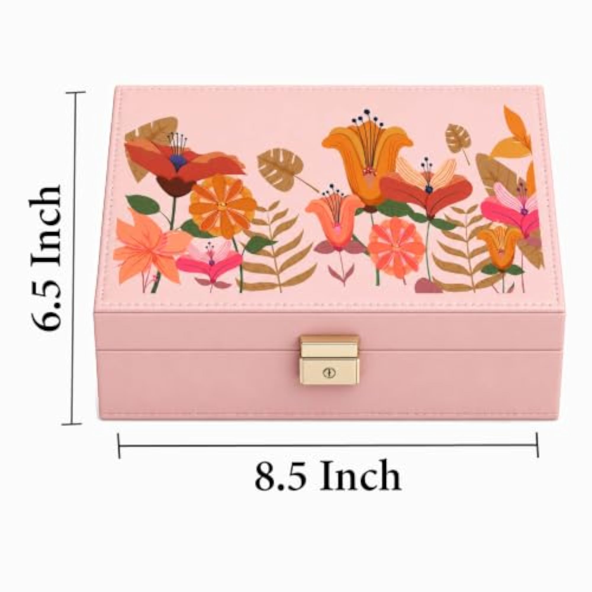 Velvet Jewellery Organiser Box with Lock & Key, Pink