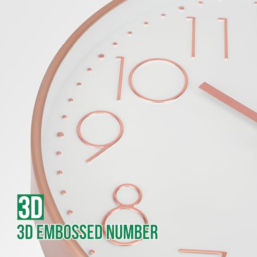 Image of Wall Clock Non-Ticking Silent Modern Simple Style Round Decor Clock Stereoscopic Dial Quartz Wall Clocks for Home /Office /School /Living Room /Bedroom /Kitchen (Rose Gold, 8inch)