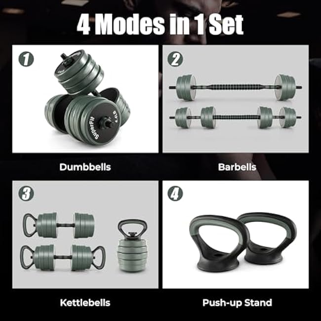 Goplus Adjustable Dumbbell Set, 92/47 LBS Free Weight Set, 4 in 1 Weights w/Connector Used as Barbell, Dumbbells, Kettlebells, Push up Stand, Fitness Workout Equipment for Men Women Home Gym