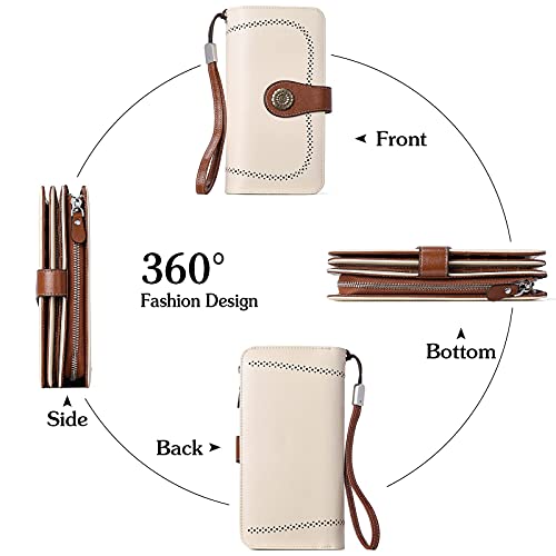 Bostanten Briefcase For Women Laptop Tote 15.6 Inch Genuine Leather Handbag Work Bag Beige Bundle Womens Wallet #TOP7
