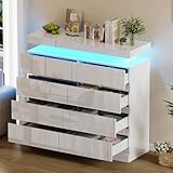 TRIOBLADE 8 Drawer Chest of Drawers and 1 Top White High Gloss Dresser for Bedroom with Large Chest of Drawers Wide Storage Cabinet Multicolor LED Lights for Bedroom Furniture Living Room 108x38x102cm