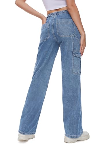Tapata Women's 26"/28"/30"/32"/34" Cargo Jeans Straight Leg Short Petite Regular Tall Denim Relaxed Y2K Pants Blue, XXL2